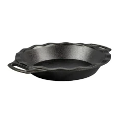 Lodge Cast Iron Crimped Pie Pan Seasoned Dual Handles 9 inch