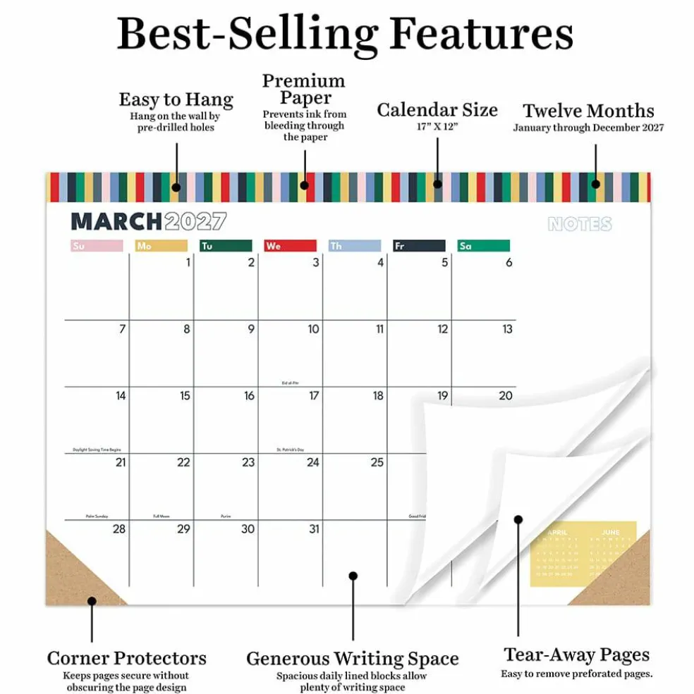 2027 Long Weekend Medium Desk Pad Monthly Blotter Calendar