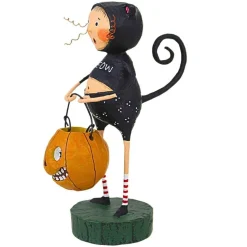 Lori Mitchell 5.25 In Fraidy Cat Halloween Figurine , Lightweight Halloween Decor Pumpkin Treat