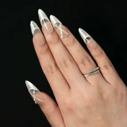 Love Scratch - Handmade Mid Length French Tip Press-on Nails - 10 Piece