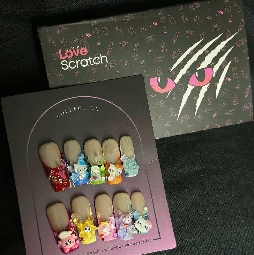 Love Scratch - Whimsical Cartoon Press-On Nails for Salon-Quality Manicure - 10 Piece