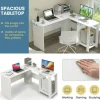 L-Shaped Computer Desk, Corner Office Workstation with 2-Tier Storage Shelves, 330 LBS Capacity, White