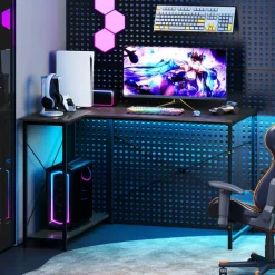 L-Shaped Computer Desk with 2-Tier Reversible Storage Shelf, 48