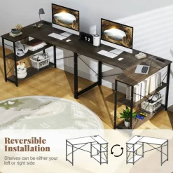 L-Shaped Computer Desk with 2-Tier Reversible Storage Shelf, 48