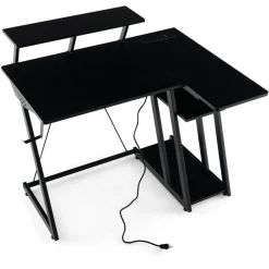 L Shaped Gaming Desk with Outlets and USB Ports