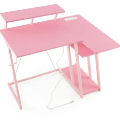 L Shaped Gaming Desk with Outlets and USB Ports