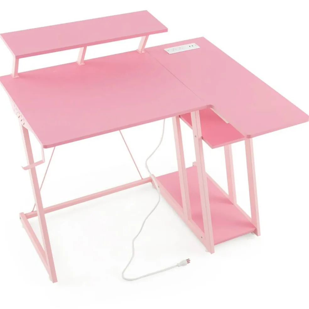 L Shaped Gaming Desk with Outlets and USB Ports
