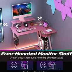 L Shaped Gaming Desk with Outlets and USB Ports