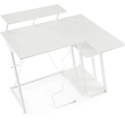 L Shaped Gaming Desk with Outlets and USB Ports