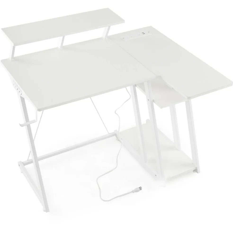 L Shaped Gaming Desk with Outlets and USB Ports