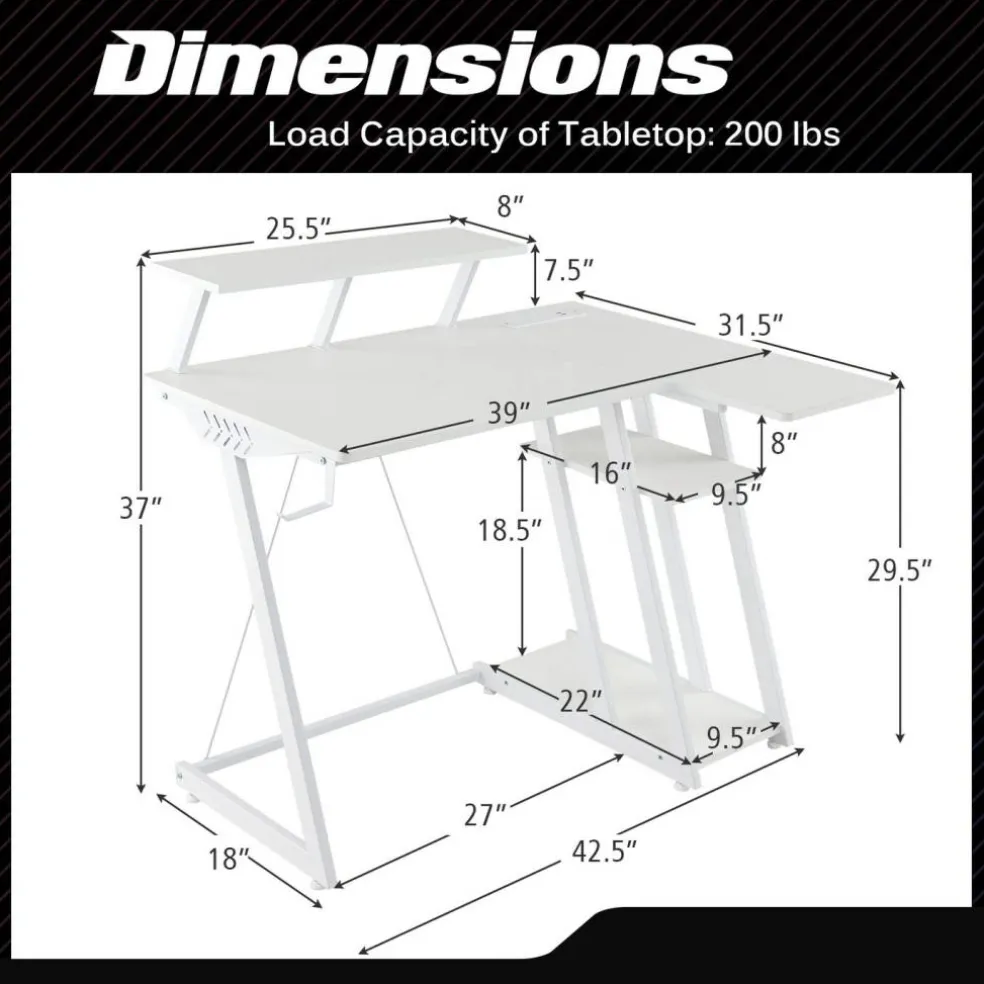 L Shaped Gaming Desk with Outlets and USB Ports