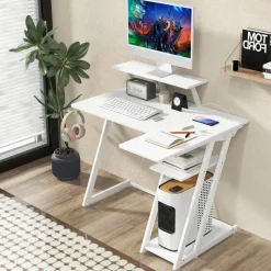 L Shaped Gaming Desk with Outlets and USB Ports