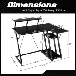L Shaped Gaming Desk with Outlets and USB Ports