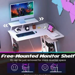 L Shaped Gaming Desk with Outlets and USB Ports