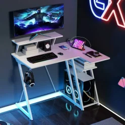 L Shaped Gaming Desk with Outlets and USB Ports