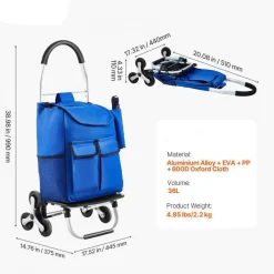 36L Stair Climber Cart Foldable Carbon Steel Wheels Shopping Hand Truck