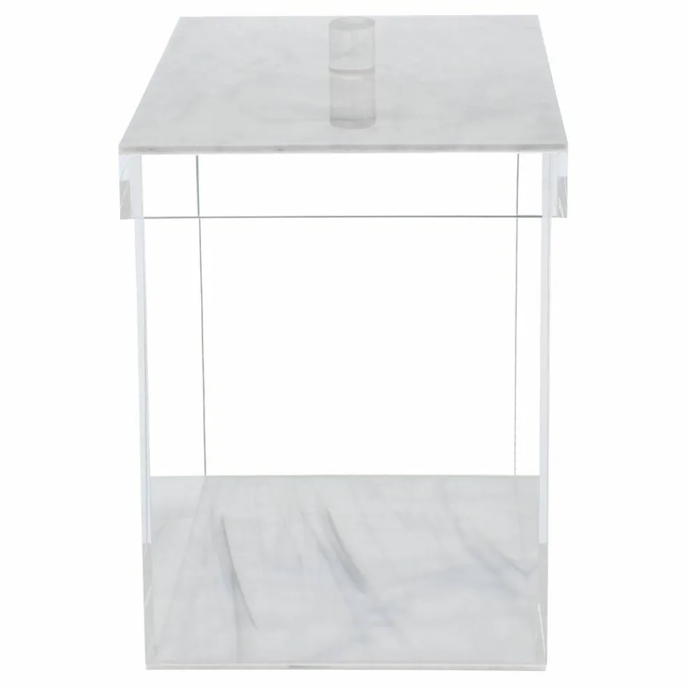 Lucite Cookie Jar with Lid White Marble Design