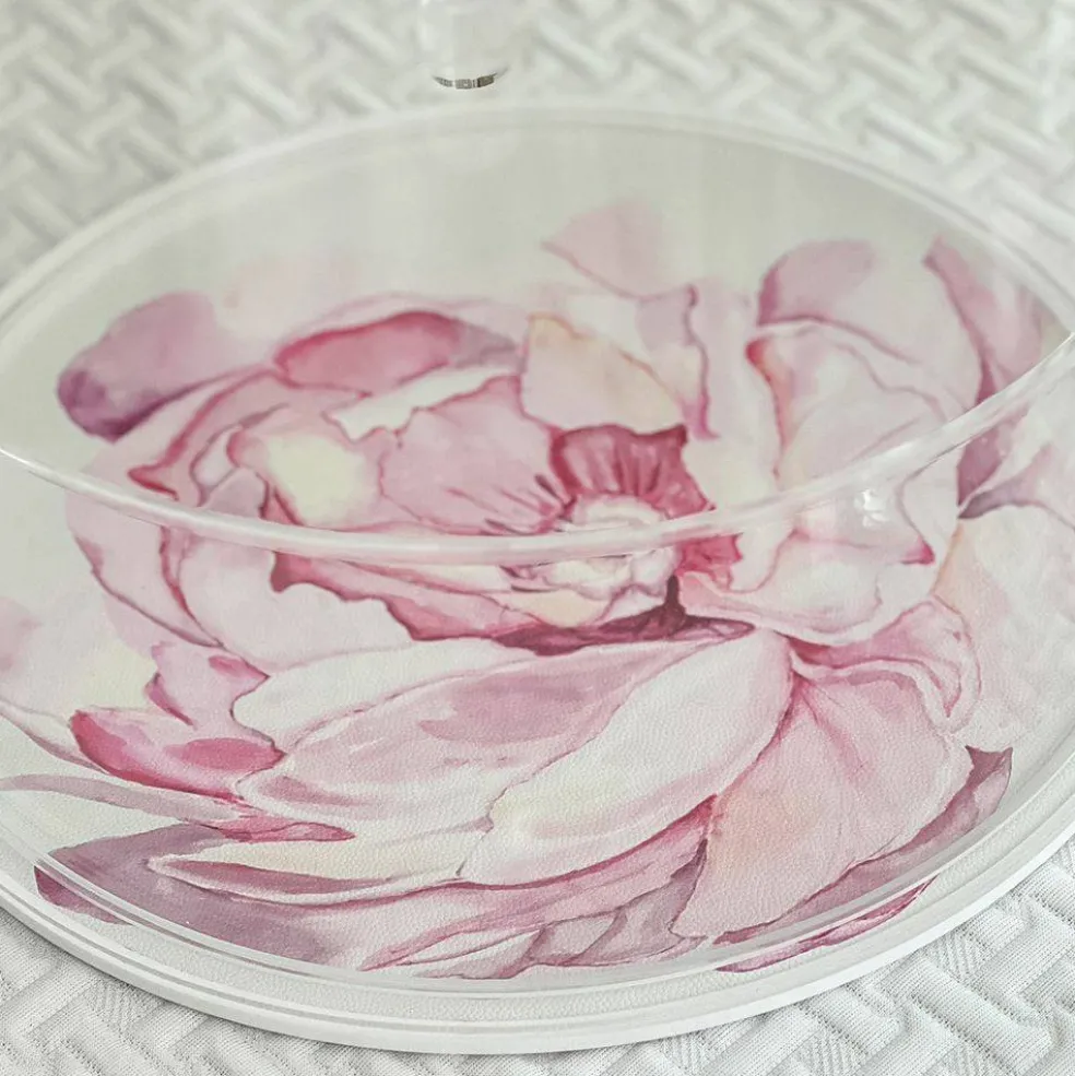 Lucite & Leatherette Flower Cake Dome