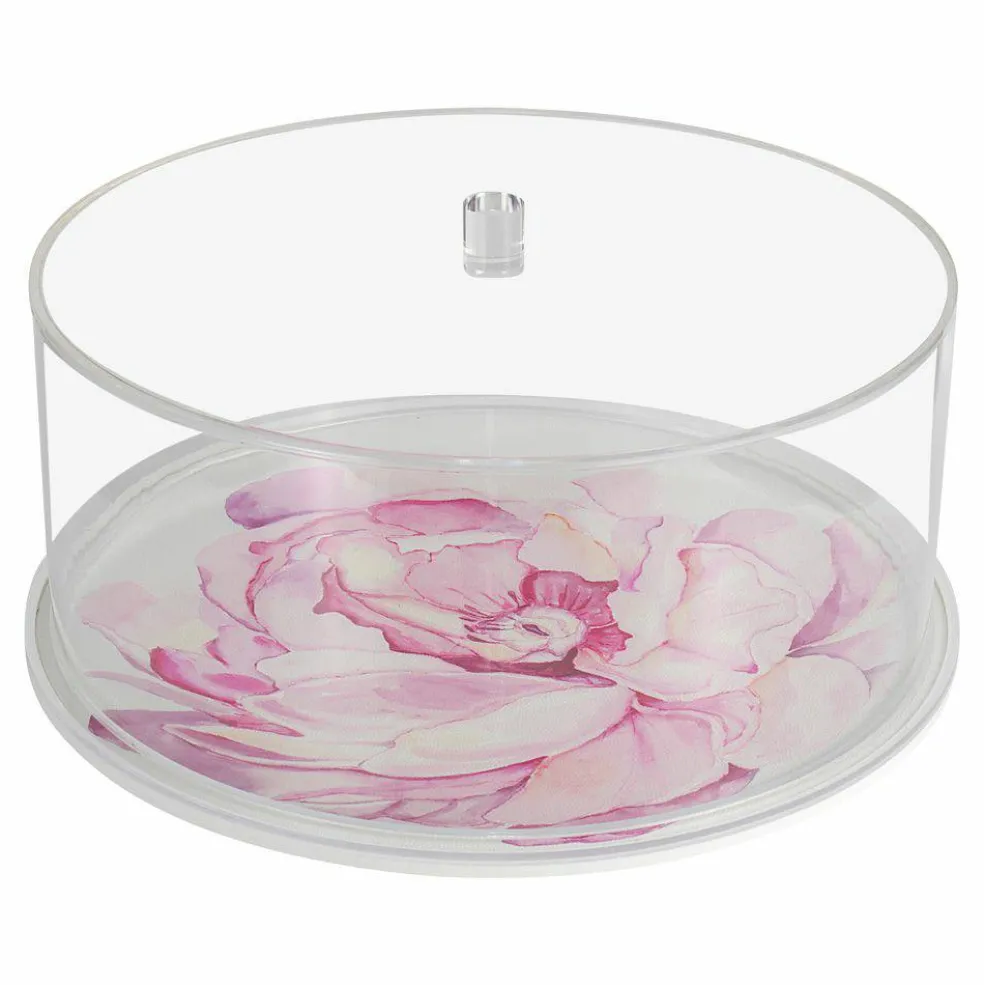 Lucite & Leatherette Flower Cake Dome