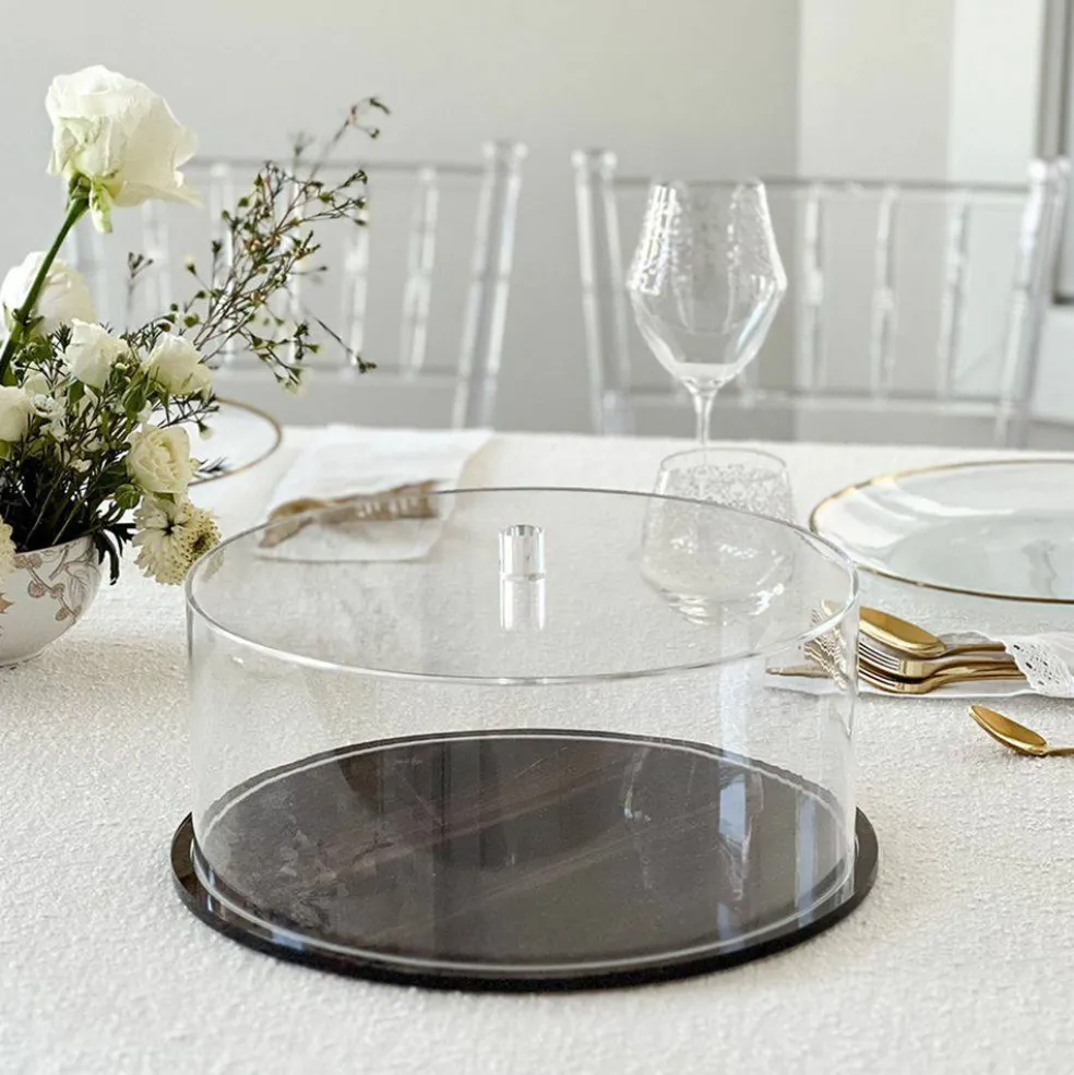 Lucite Wood Look Cake Dome