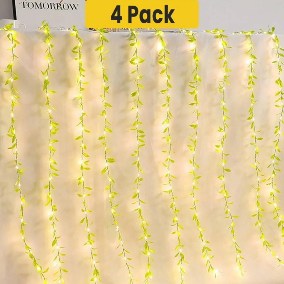 Lush Green Vine Fairy Light Curtain 96 Warm LEDs Battery Powered