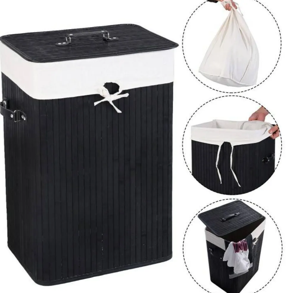 72L Wicker Laundry Hamper with Removable Cotton Bag and Lid and Large Clothes Storage Basket
