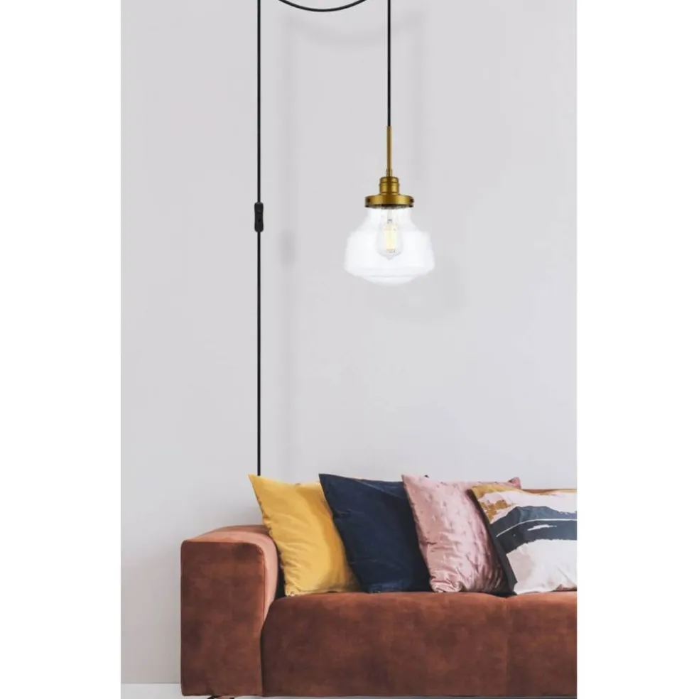 Lyle 1 light Brass and Clear seeded glass plug in pendant