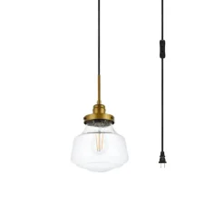 Lyle 1 light Brass and Clear seeded glass plug in pendant