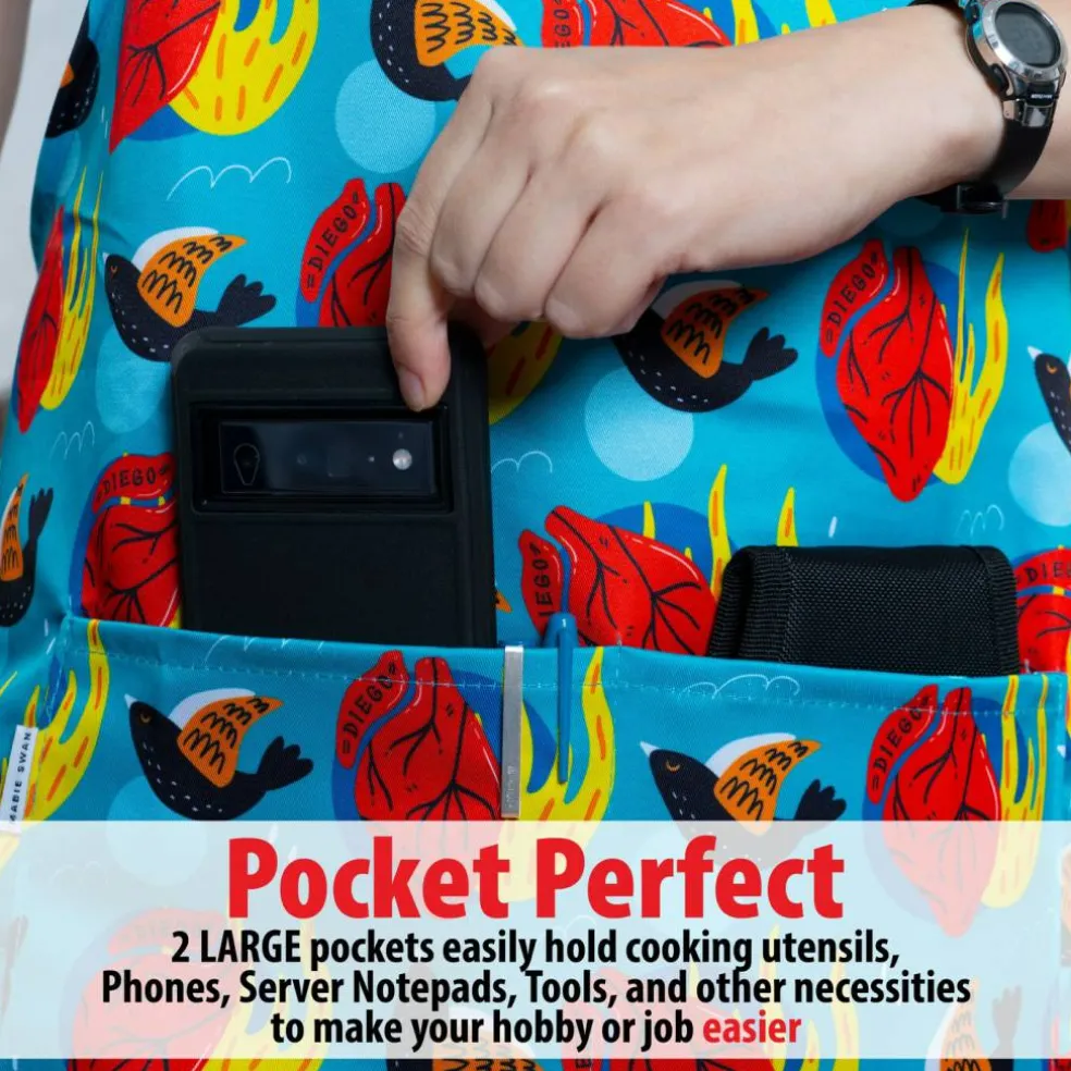 Mabie Swan - Adjustable Apron, Water Resistant, with Pocket, Neck Strap, Long Tie, Ultra Thin and Light Weight (2 Pack)