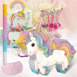 Magical Unicorn Piñata - Small Unicorn Piñata with Blindfold and Bat for Girls Kids Rainbow Unicorn Themed Birthday Party Games Decorations