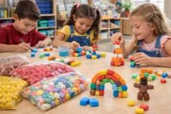 Magic Nuudles 350+ Pack Craft Foam Building Pieces – Brown, Orange, Red, Yellow & Multicolor – No Glue STEM Art Supply