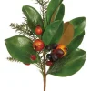 Magnolia Leaf Pomegranate Pine Spray | Woodlands Christmas Foliage Stem | 20" Spray-PM3582