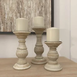 Mango Wood Traditional Candle Holder Set