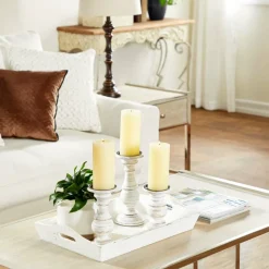 Mango Wood Traditional Candle Holder Set