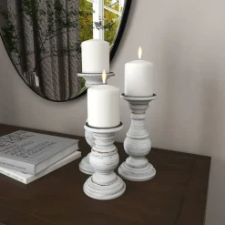 Mango Wood Traditional Candle Holder Set