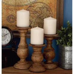 Mango Wood Traditional Candle Holder Set