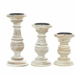 Mango Wood Traditional Candle Holder Set