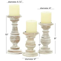 Mango Wood Traditional Candle Holder Set