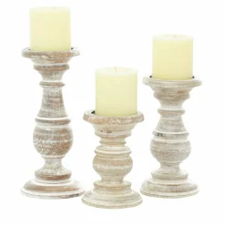 Mango Wood Traditional Candle Holder Set