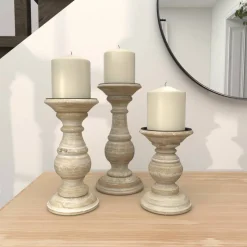 Mango Wood Traditional Candle Holder Set