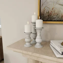 Mango Wood Traditional Candle Holder Set