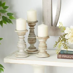Mango Wood Traditional Candle Holder Set