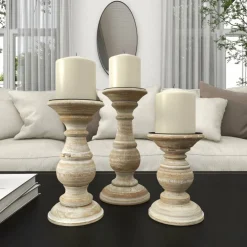 Mango Wood Traditional Candle Holder Set