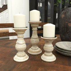 Mango Wood Traditional Candle Holder Set