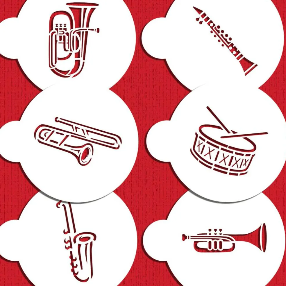 Marching Band Instruments Cookie Stencil | C953 by Designer Stencils | Cookie Decorating Tools |