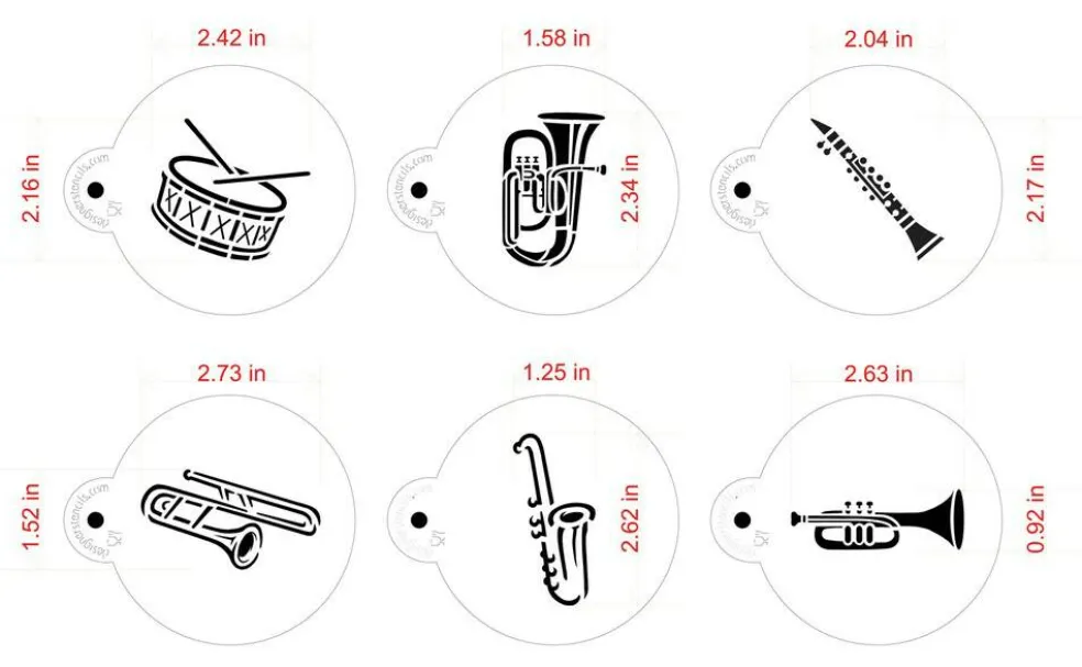 Marching Band Instruments Cookie Stencil | C953 by Designer Stencils | Cookie Decorating Tools |