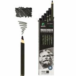 Maries Artist Charcoal Pencil 12 Piece Set, Black Paper Handle Charcoal Pencils for Drawing and Sketching