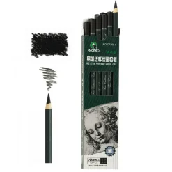 Maries Artist Charcoal Pencil 12 Piece Set, Black Paper Handle Charcoal Pencils for Drawing and Sketching
