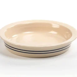 Martinez Pottery Stoneware Pie Baking Pan with Blue Stripes Glazed Finish 8 inch