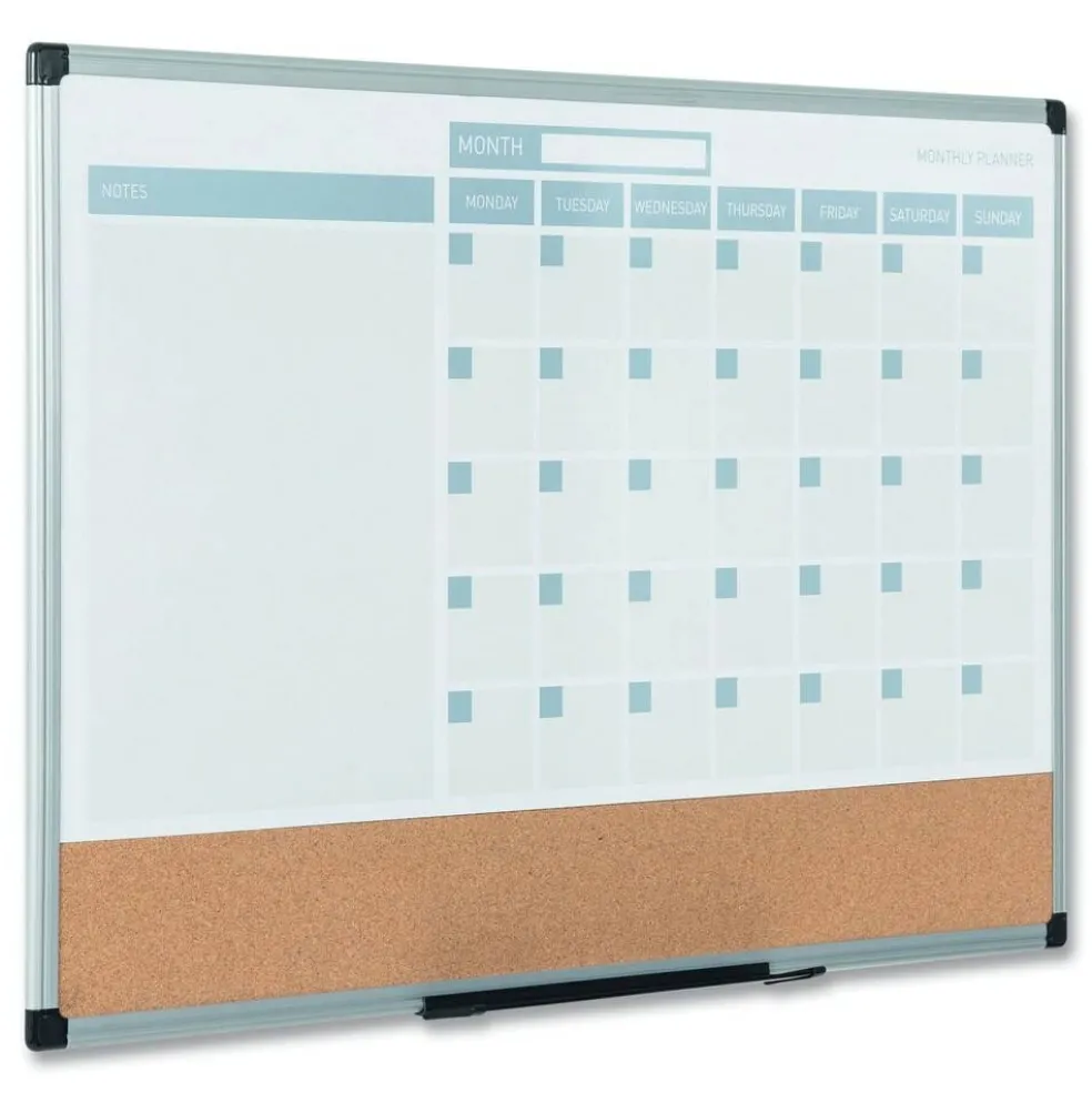 MasterVision 36 in. x 24 in. 3-in-1 Monthly Planning/Scheduling Calendar Planner - White Surface/Satin Aluminum Frame